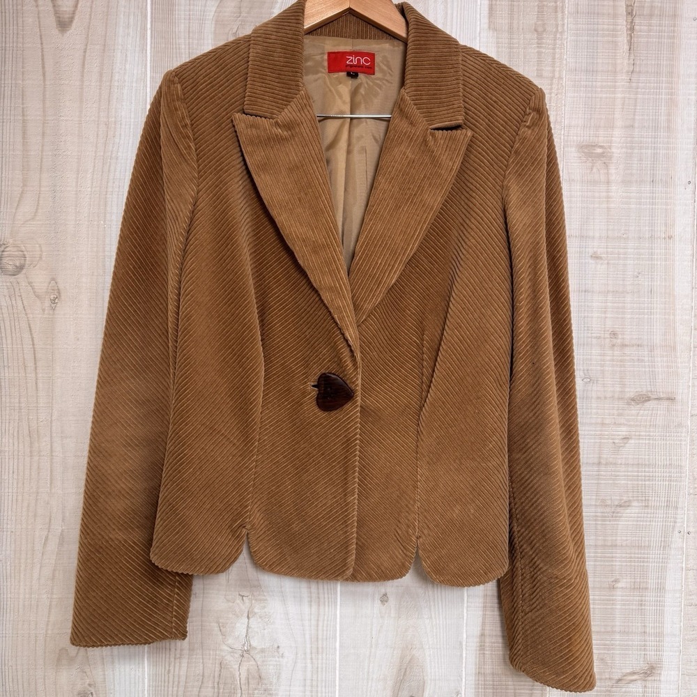90's Y2K Women's Corduroy Blazer Tan Cotton One Button Crop‎ Boho Large